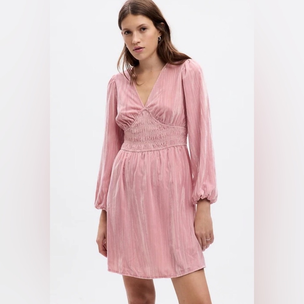 Gap Pink Velvet Smocked Mini Dress XL